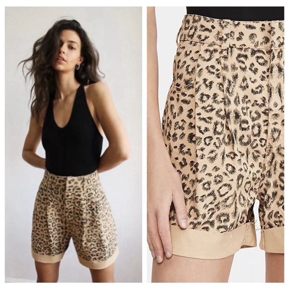 Free People Dogtown Cut Off Shorts 25 Raw Hem High Rise Cheetah Baggy 90s Boho